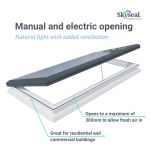 Manual and electric opening options for the Skyseal flat glass rooflight