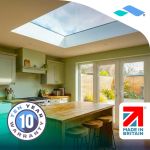 Kitchen and dining area lit by a Skyseal flat glass rooflight