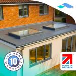 Skyseal flat roof skylight fitted to a cream-walled extension roof