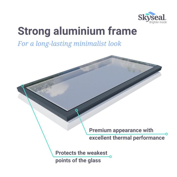 Strong aluminium frame of the Skyseal flat glass opening rooflight
