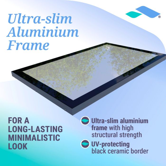 Ultra-slim aluminium frame feature graphic for the Skyseal fixed rooflight