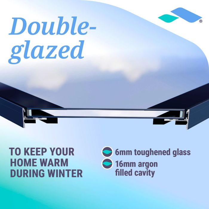 Double glazed feature graphic for the Skyseal flat glass rooflight, showing the argon-filled cavity