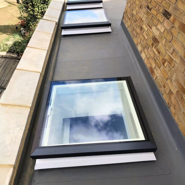 Skyseal flat glass opening rooflight installed on a flat roof extension